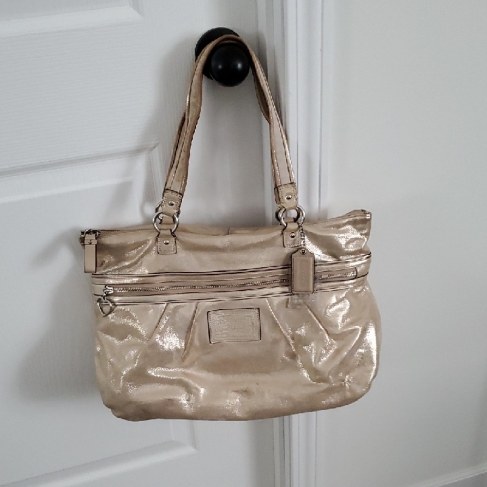 Coach Gold Tote Bag with Shimmery Finish and Medium Straps